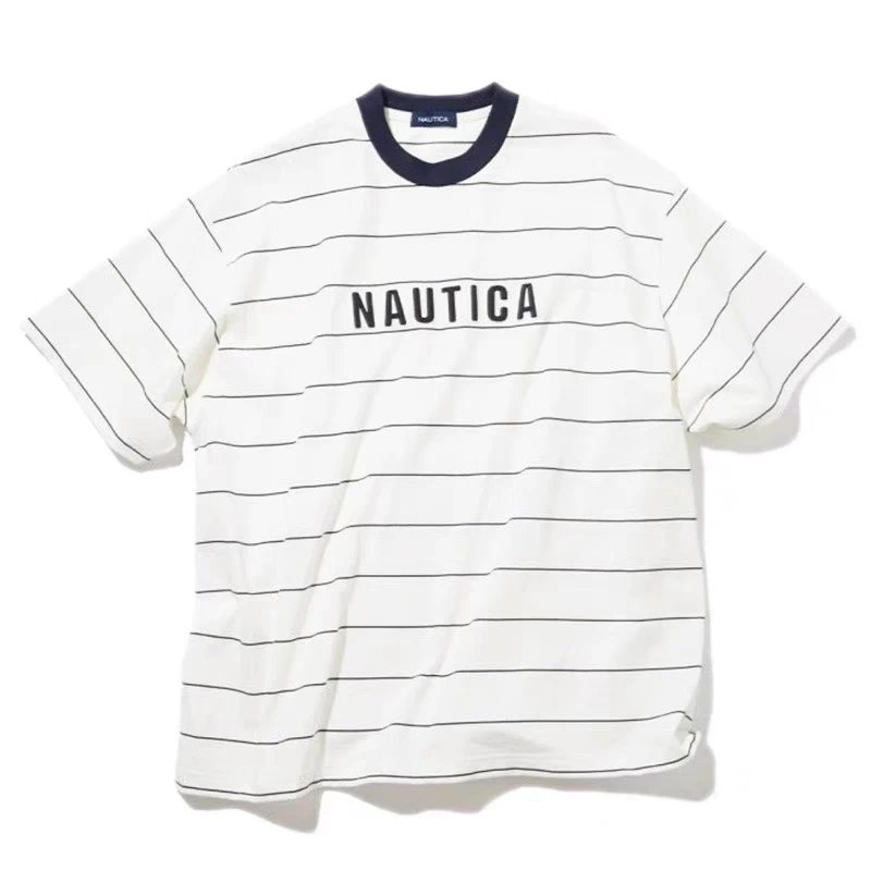 Nautica T-shirt Logo Stripe White
