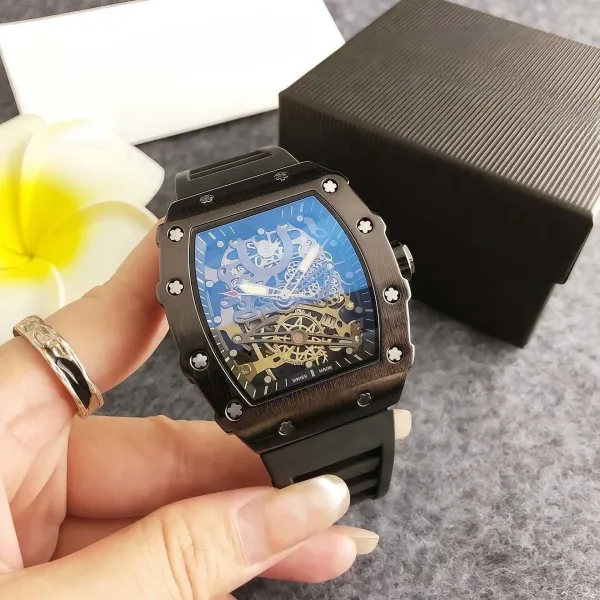 Design Skeleton Watch Black Blue Mechanical Watch Watches - 1