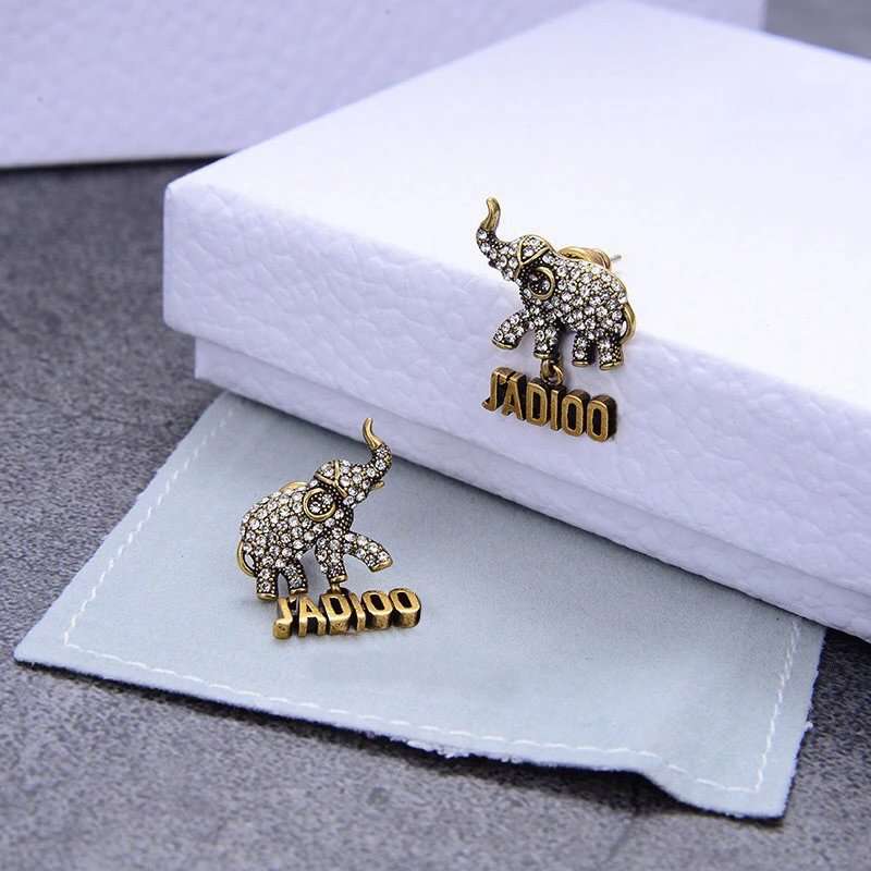 Celine Gold Elephant Crystal Earrings Jewelry