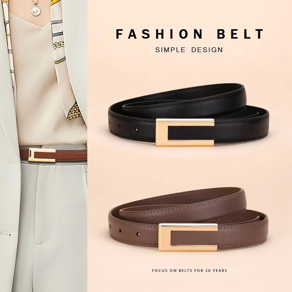 Other Brand Leather Belt Gold Buckle Unisex Black Brown