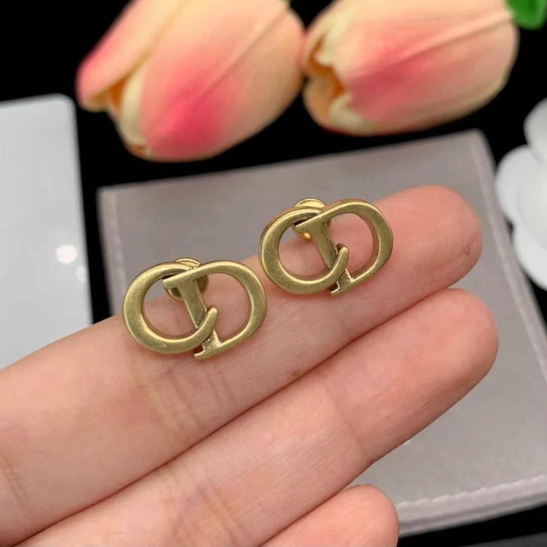 Dior Gold CD Logo Vintage Matte Metal Earrings