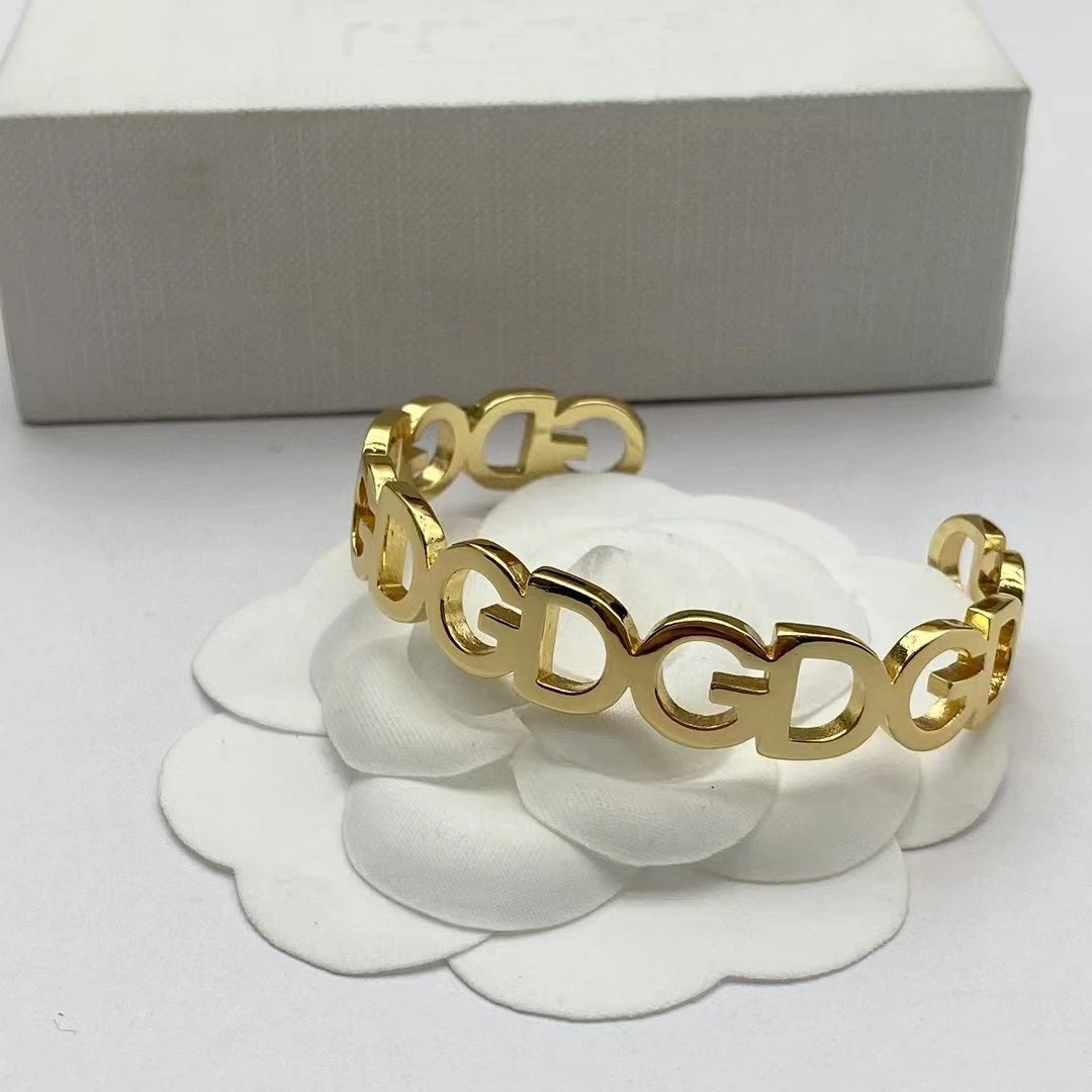 D&G Gold 3D Logo Unisex Hollow Metal Bracelet
