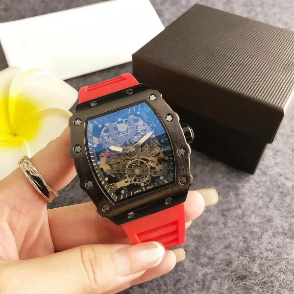 Design Skeleton Watch Red Silicone Strap Mechanical Watch Watches - 1