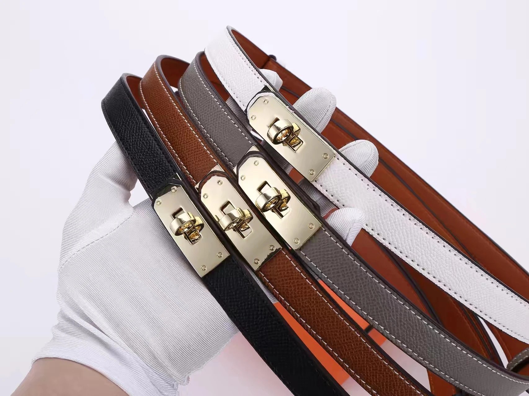 Hermes Kelly Black Epsom Leather Belt Gold Buckle