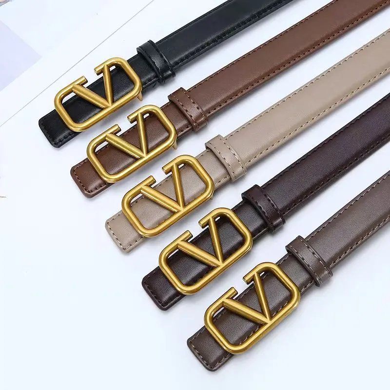 Valentino Black Leather Belt Gold V Buckle Unisex Fashion