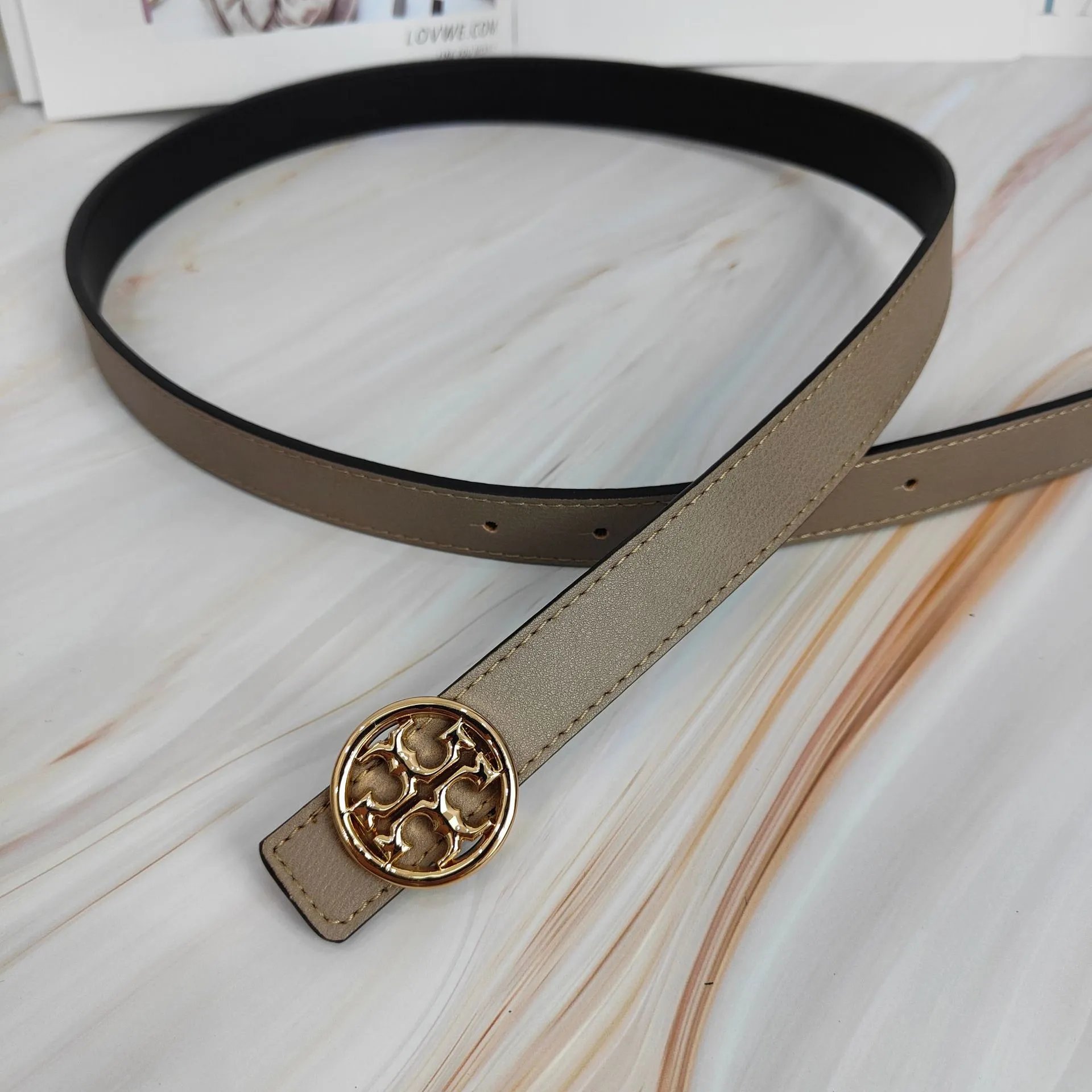 Tory Burch Miller Belt Metallic Gold