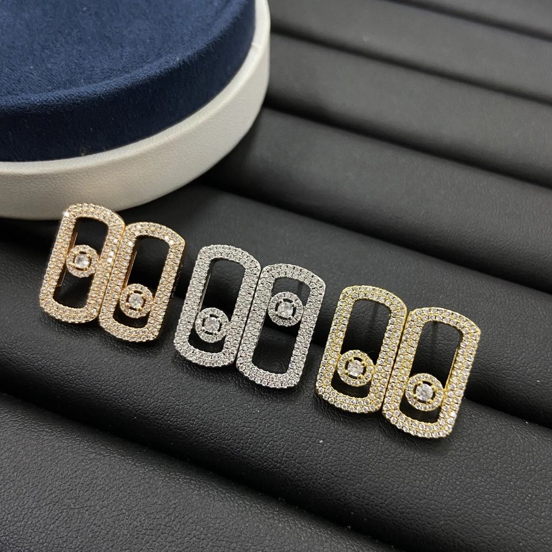 Messika 18K Gold Diamond Rectangle Earrings Luxury