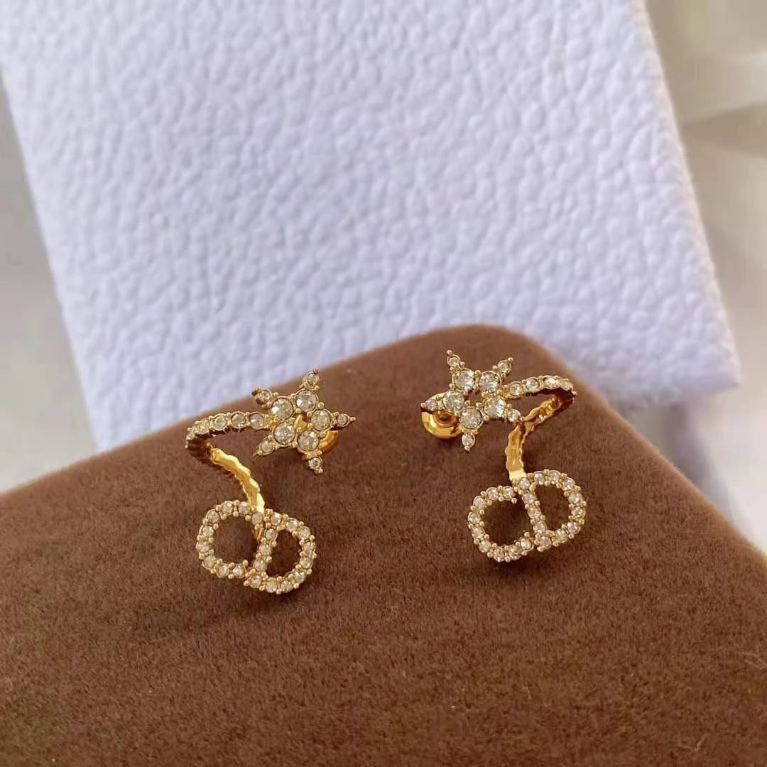 Dior Gold CD Star Crystal Earrings Jewelry