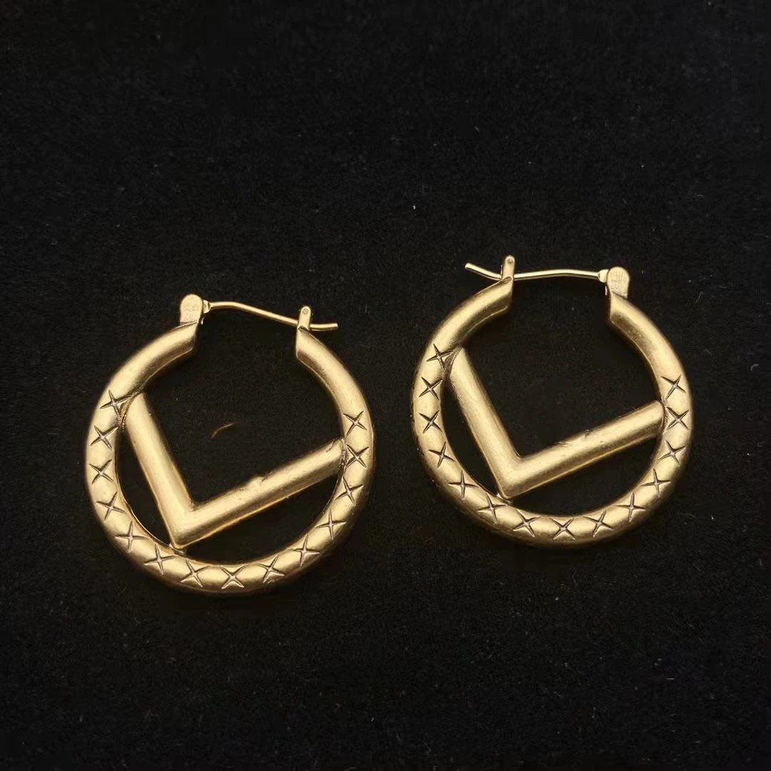 Fendi Gold Vintage Geometric Round Hoop Earrings