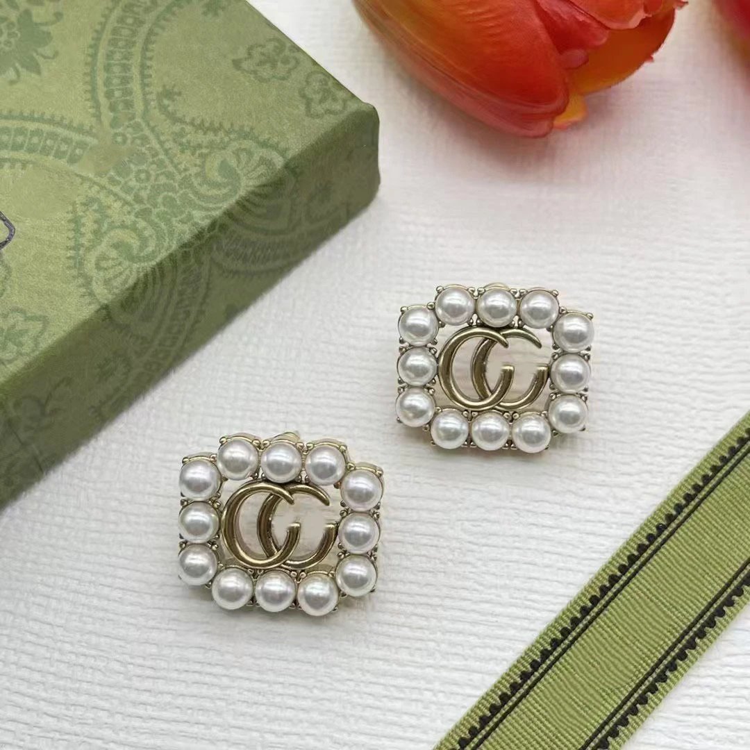 Gucci Vintage Gold Pearl Baroque Double G Earrings