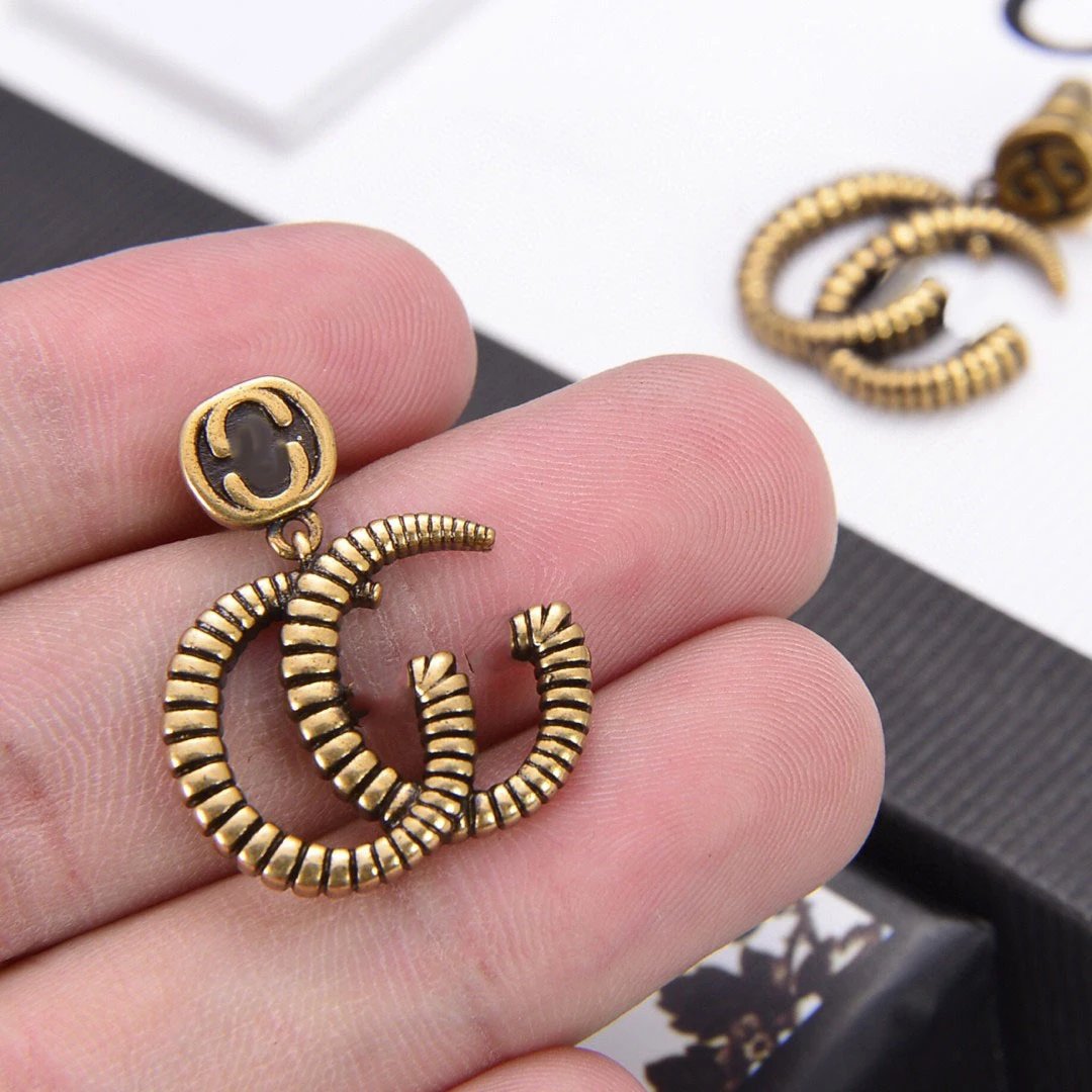 Gucci Vintage Gold GG Logo Brass Earrings