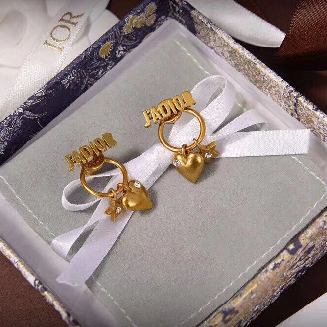 Dior J’Adior Gold Heart Crystal Drop Earrings Women