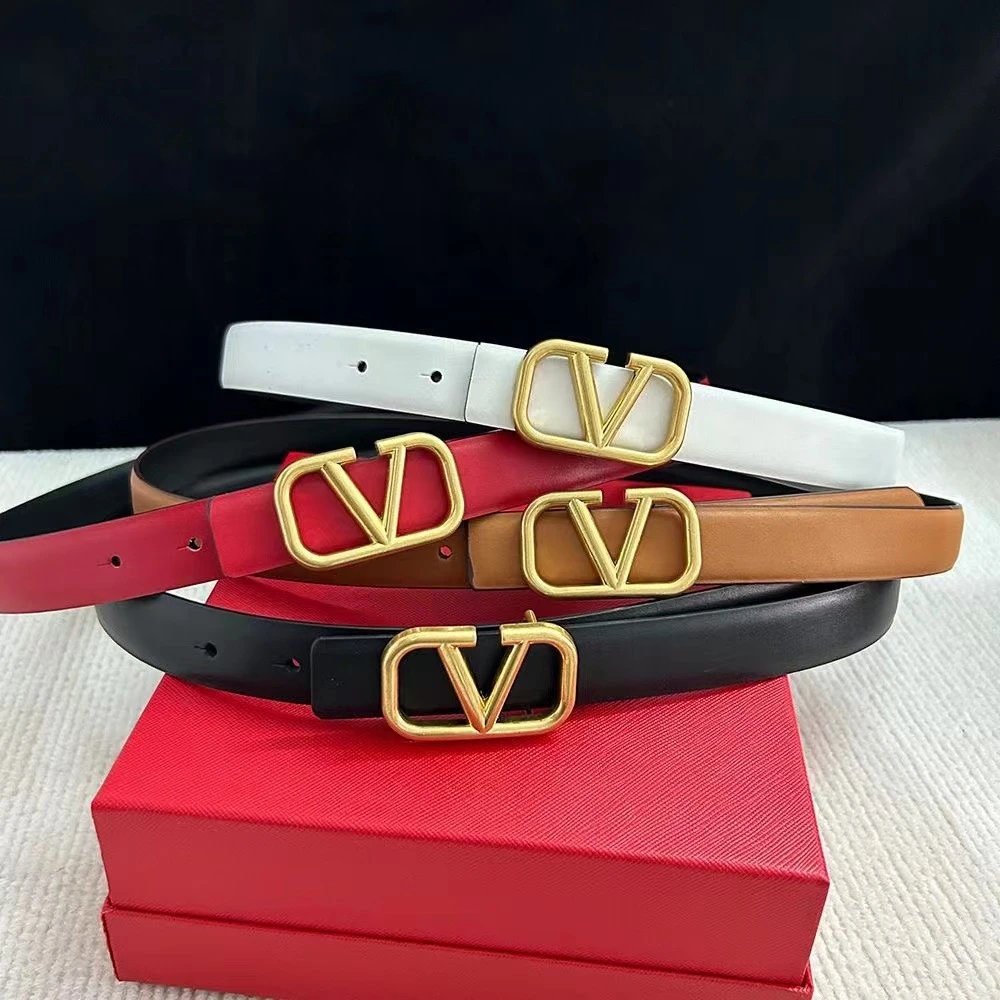 Valentino Black Leather Belt Gold V Logo Unisex