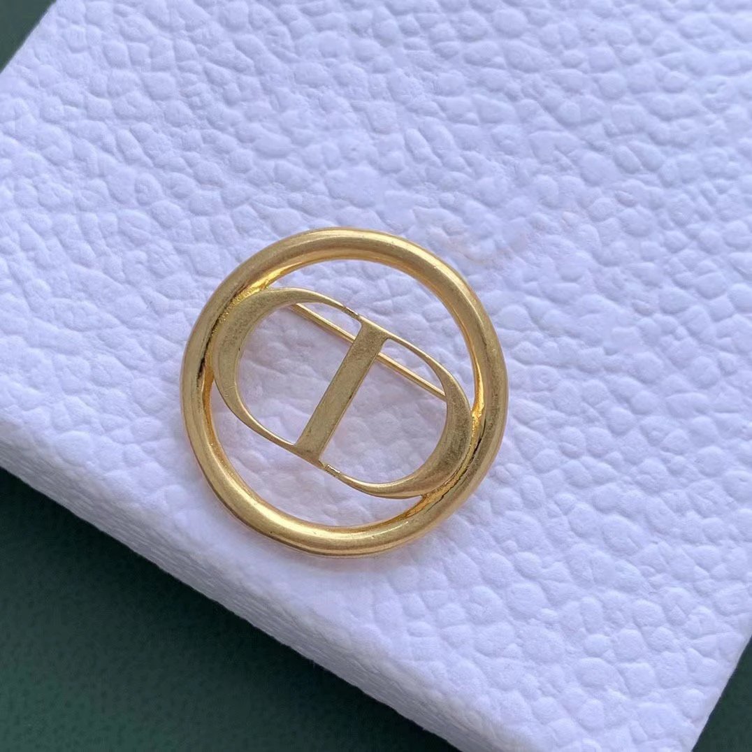 Dior Gold CD Logo Brass Brooch Unisex Vintage Pin
