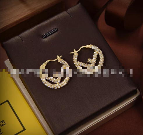 Fendi Gold Crystal Double F Logo Hoop Earrings