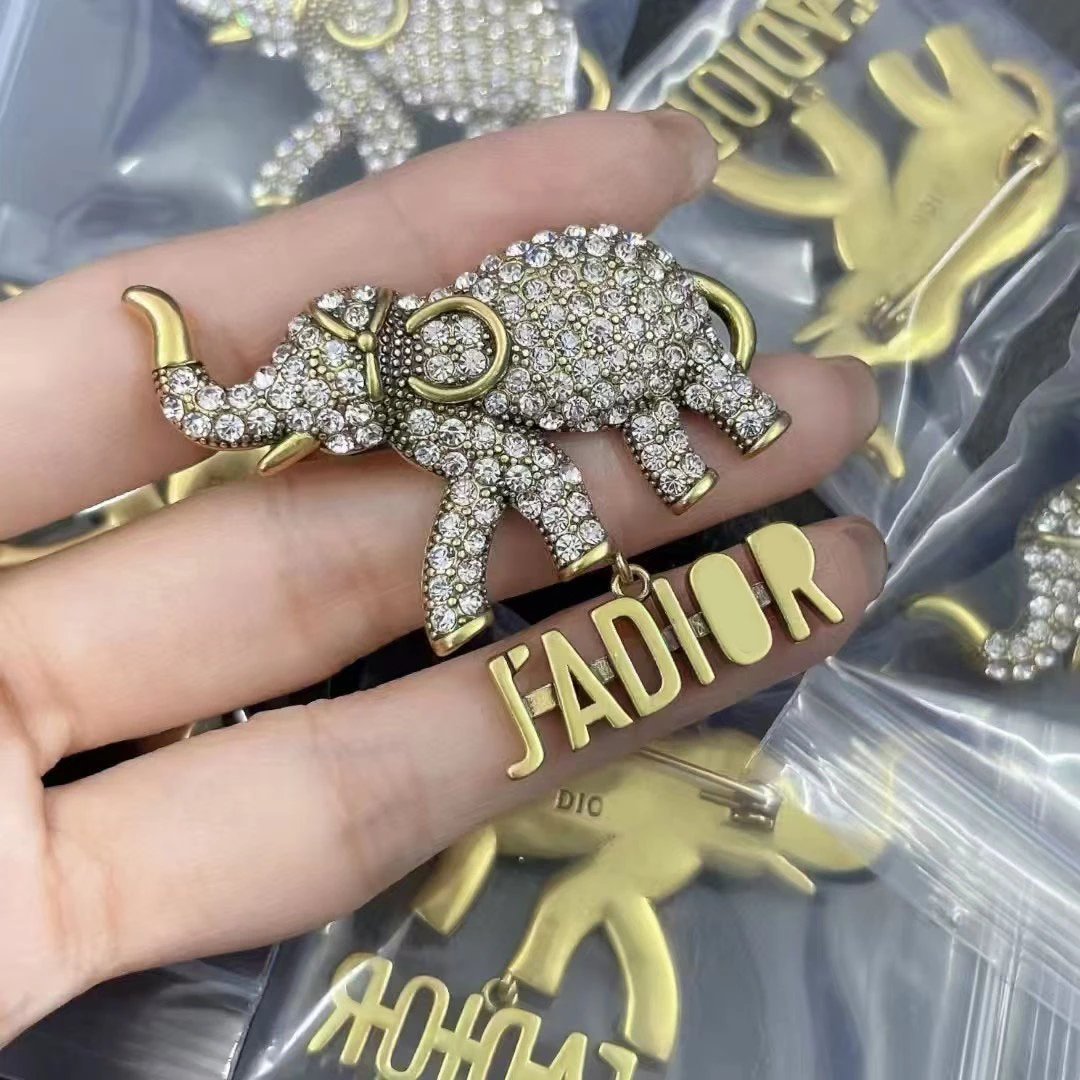 Dior J’ADIOR Gold Elephant Crystal Brooch Vintage Jewelry