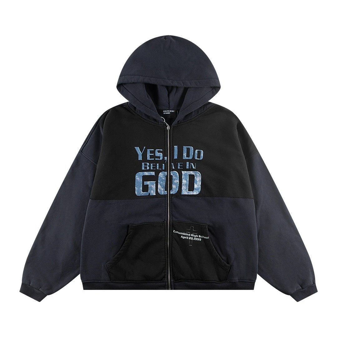 Enfants Riches Déprimés Zip Sweater Yes I Do Believe In God Graphic Black