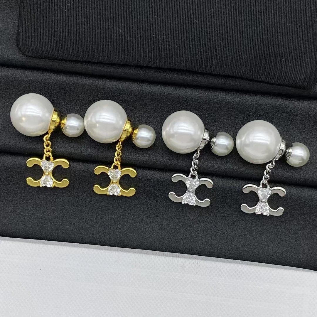 Chanel Gold Pearl Drop Dangle Earrings for Women