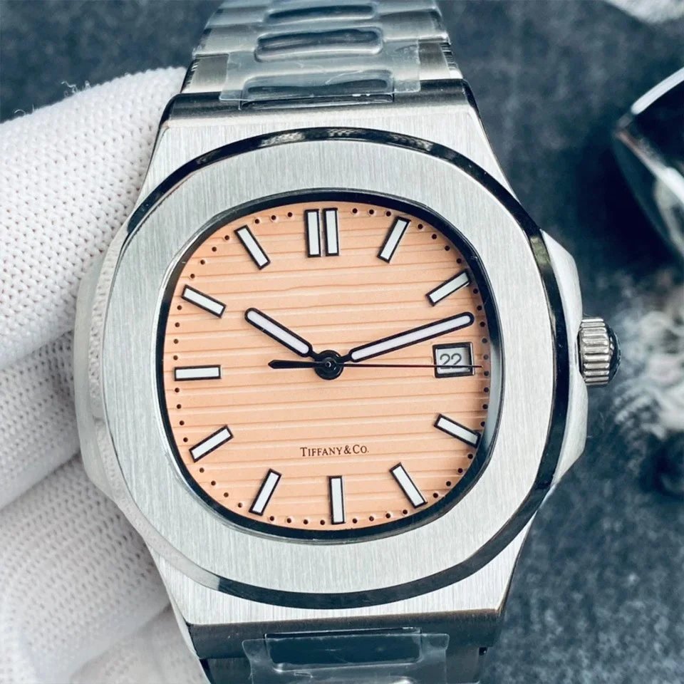 Tiffany & Co. Octagon Chronograph Peach Dial Stainless Steel Watch Watches