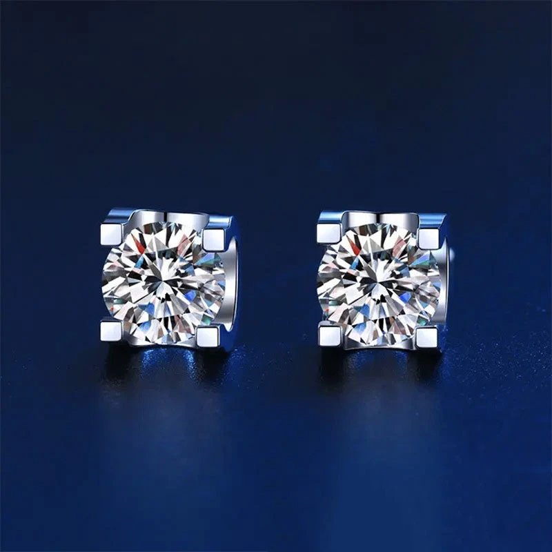 Hefang Silver Zircon Stud Earrings 925 Jewelry