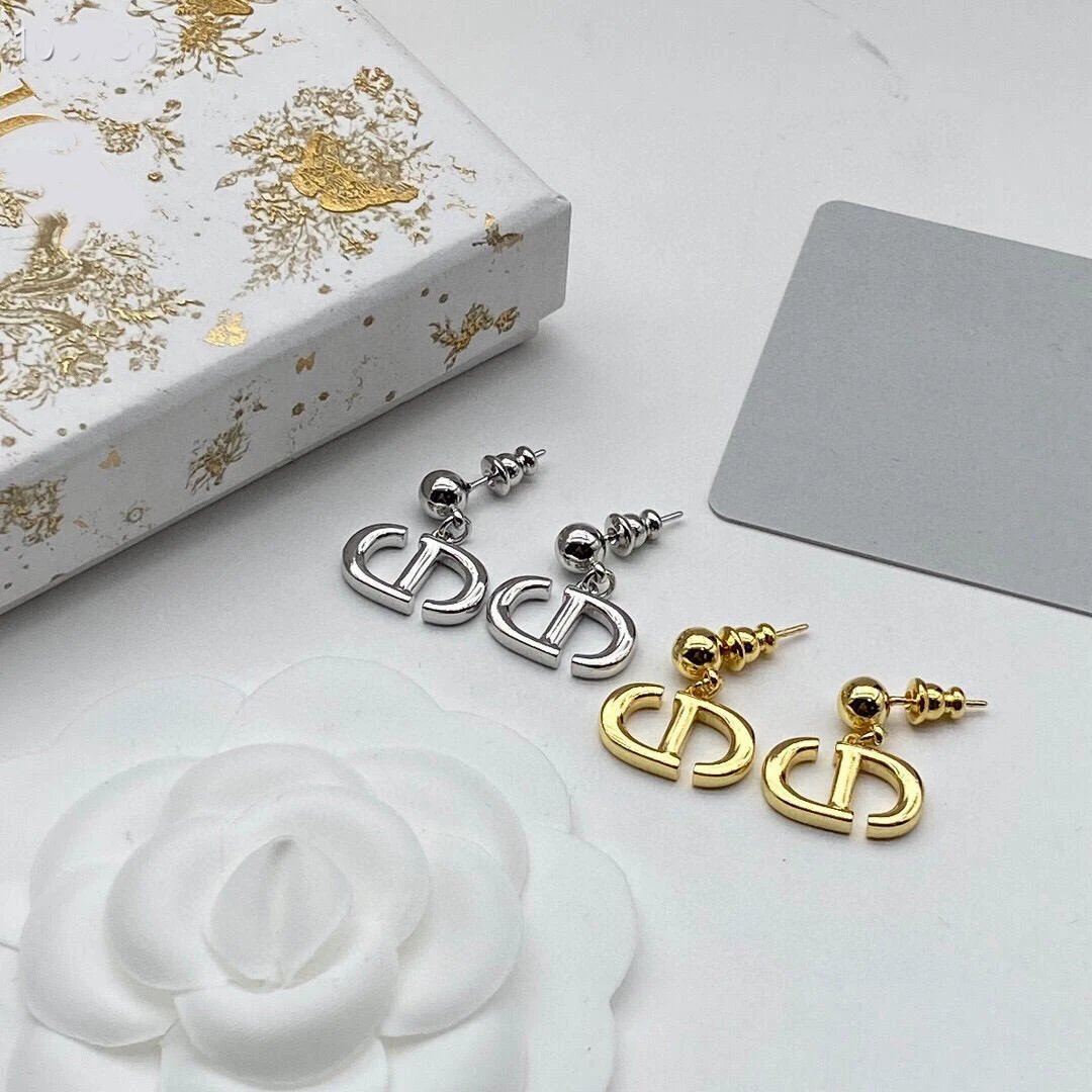 Dior Classic CD Logo Silver Metal Earrings