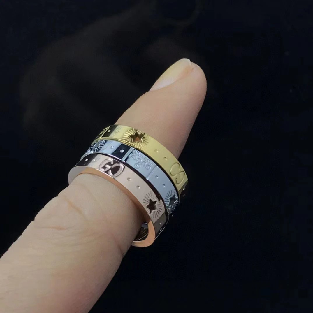 Gucci Golden Star Stainless Steel Unisex GG Logo Ring