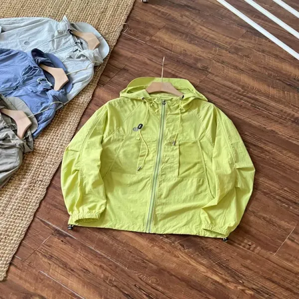 Design Lightweight Hooded Windbreaker Lime Green Outerwear - 1