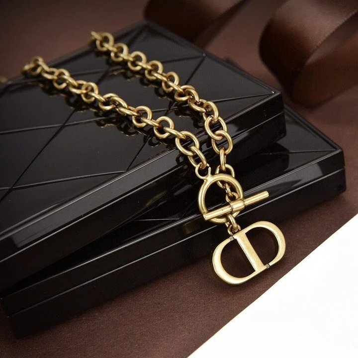 Dior Vintage Gold CD Letter Brass Chain Necklace
