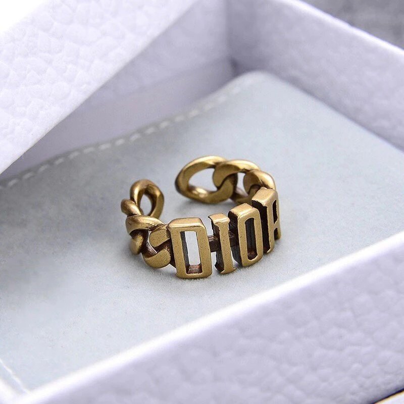 Dior Vintage Gold Chain Brass Ring Unisex Jewelry