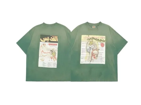 Design Cactus Plant Flea Market Anatomical Print Oversized T-Shirt Green - 1