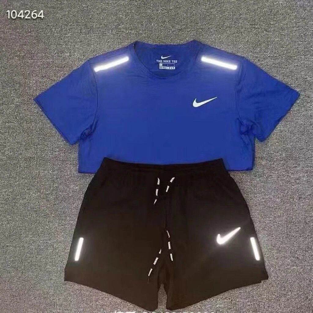 【反光打勾短袖+短裤】深蓝套装