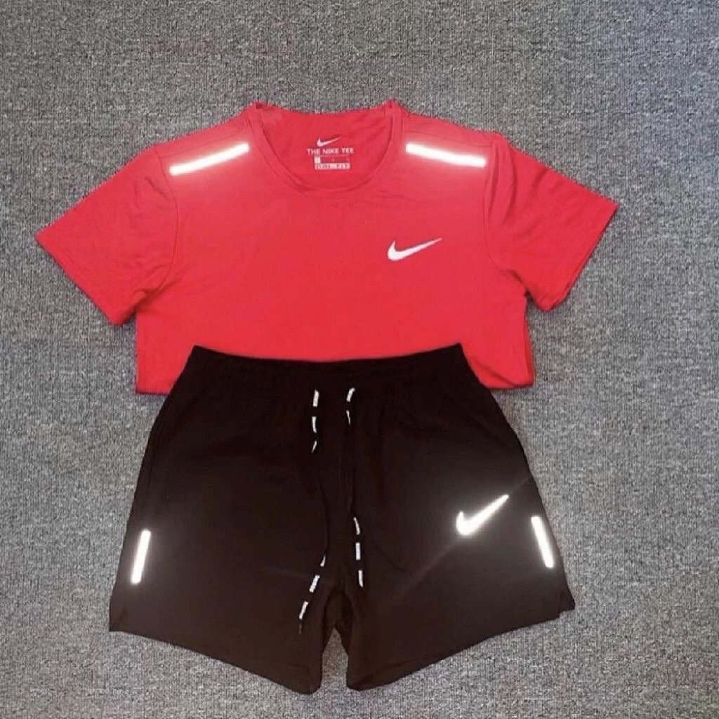 【反光打勾短袖+短裤】红色套装