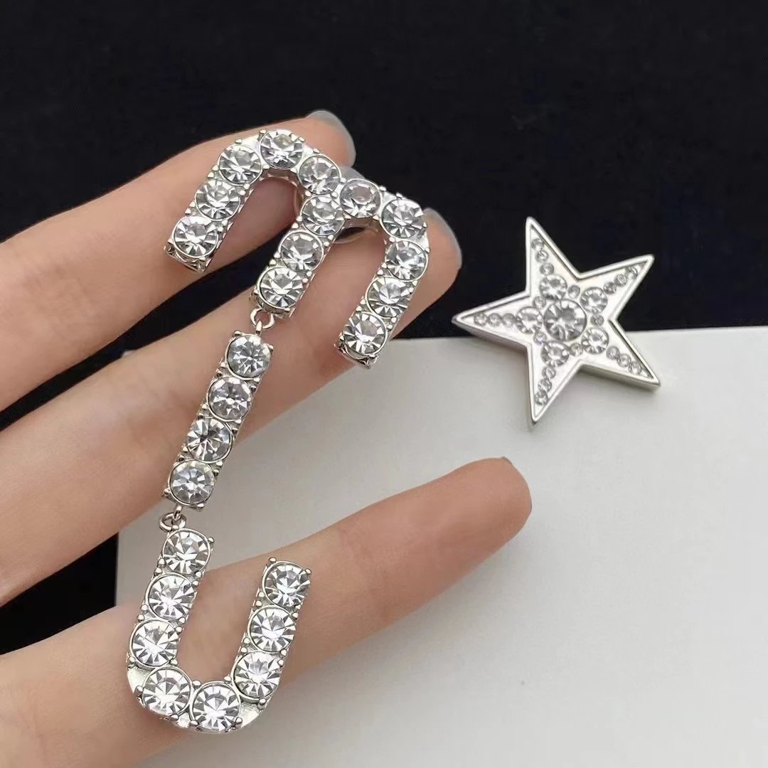 Miu Miu Silver Crystal M Letter Star Brooch