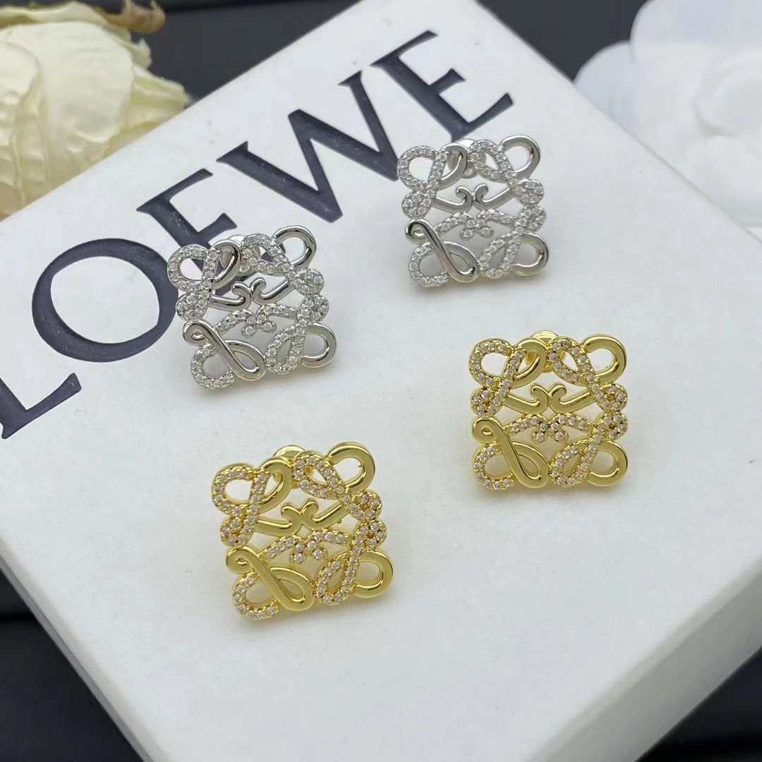 Loewe Gold Anagram Crystal Vintage Filigree Earrings