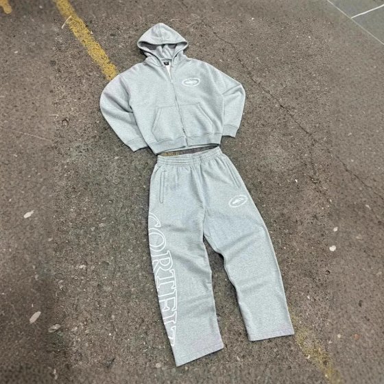 EM Devil's Island new American street ins hooded sweatshirt cardigan zipper jacket loose sweatpants set