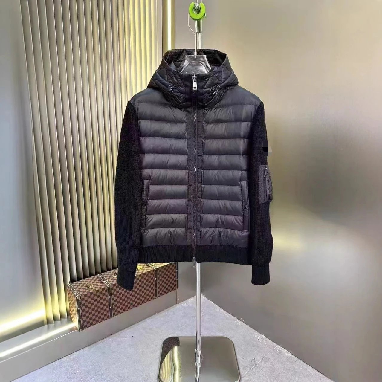Monc Down Jacket with Color-Block Knitted Sleeves (Dust Bag Included with Purchase)