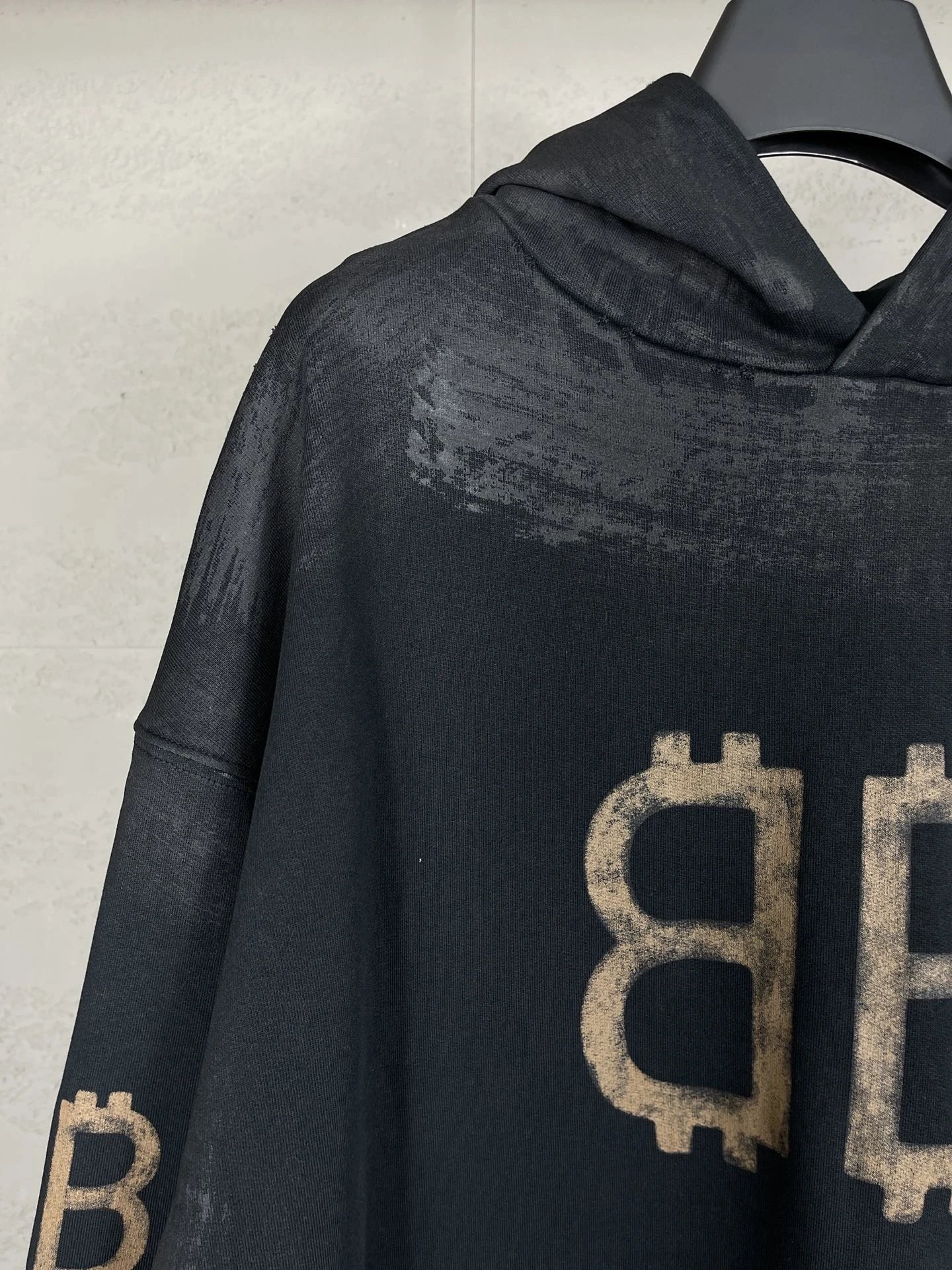 Balenciaga Bitcoin Logo Distressed Black Hoodie - 7