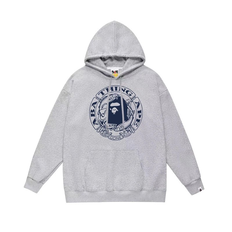 Monkey Head Circle Emblem Print Hoodie