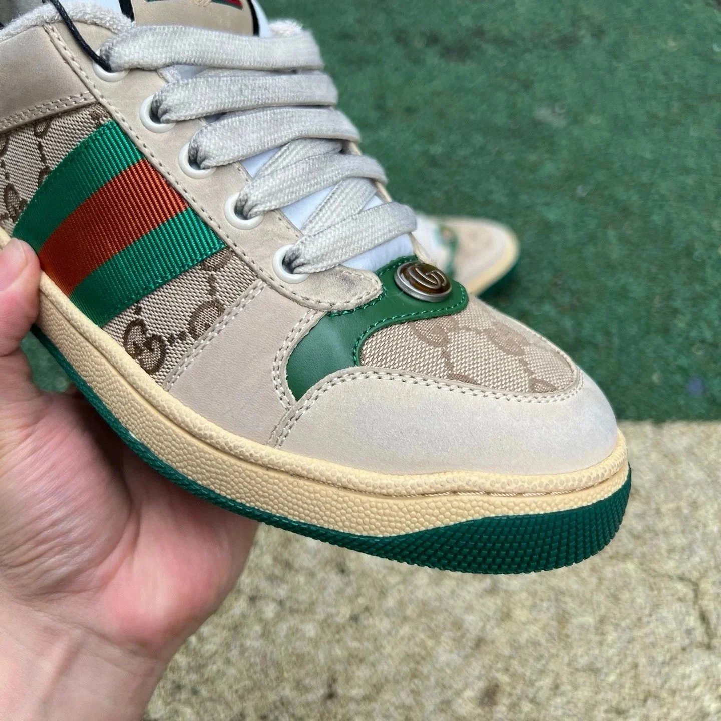 Gucci Screener Dirty Shoes Green photo 4