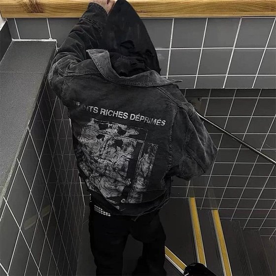 25SS Fall High Street ERD Heavyweight Detroit Collar Canvas Distressed Unisex Casual Loose Denim Jacket
