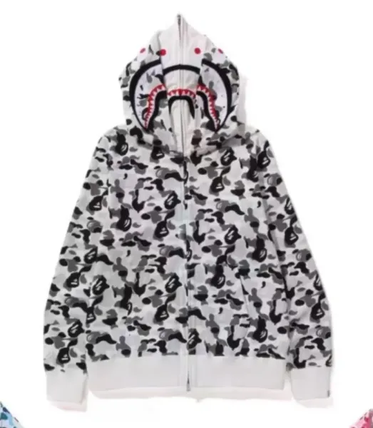 A Bathing Ape Shark Camo Hoodie White - 1