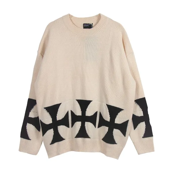 Off-White Cross Motif Knit Sweater Beige - 4
