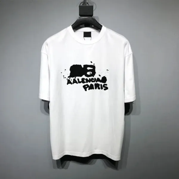 Balenciaga Logo Splatter Print White T-Shirt - 1