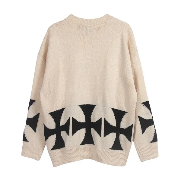 Off-White Cross Motif Knit Sweater Beige - 5