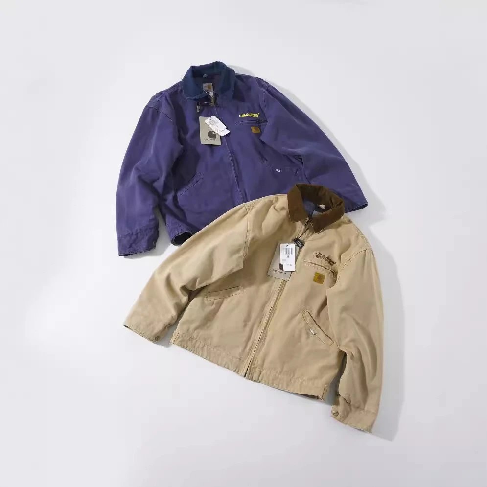25 Kahart style canvas American lapel workwear jacket classic Detroit jacket men's and women's hooded top trendy