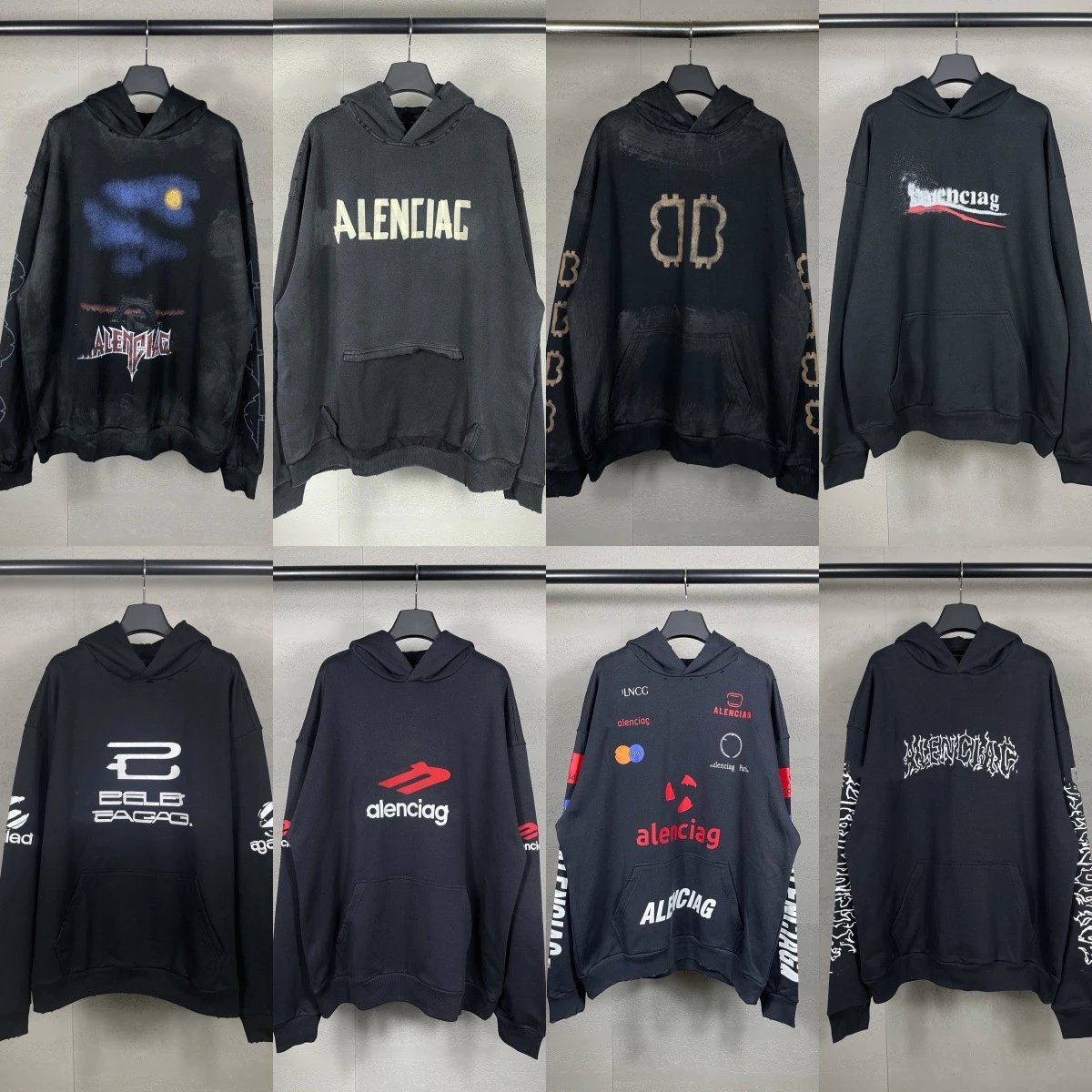 Streetwear Coca-Cola Embroidered Flame Letter Logo Distressed Print Hooded Long Sleeve Sweatshirt