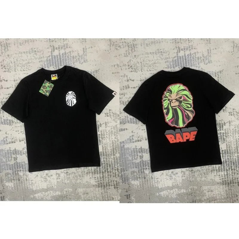 A Bathing Ape Green Hair Ape Head Graphic T-Shirt Black - 1