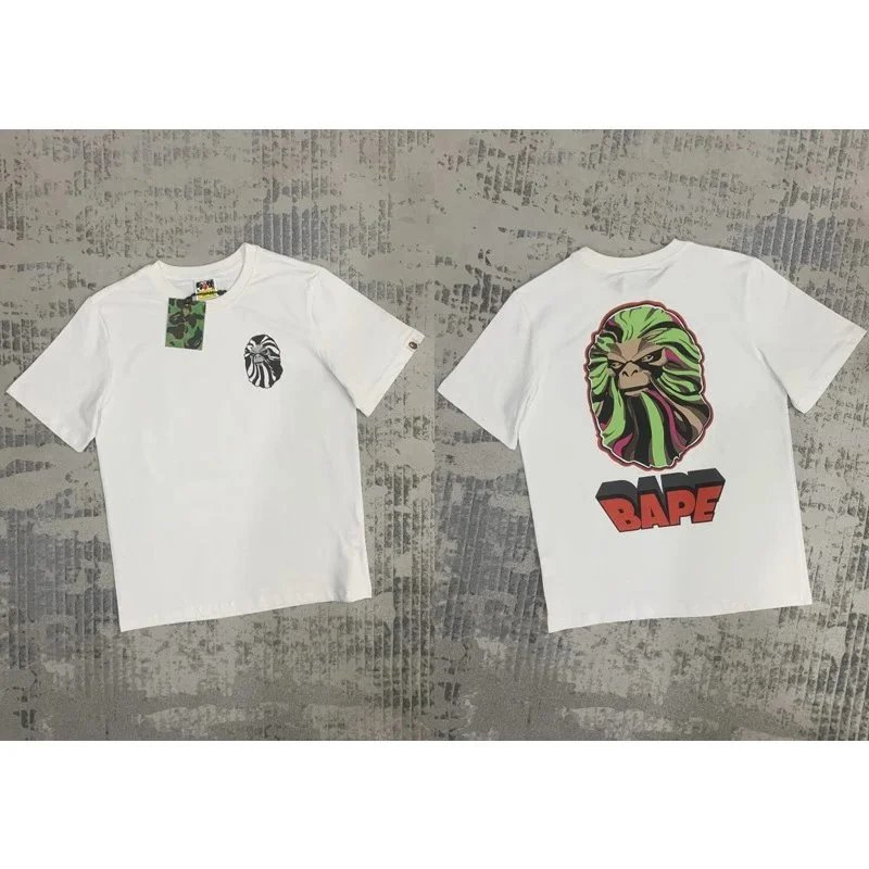 A Bathing Ape Green Ape Head Graphic T-Shirt White - 1