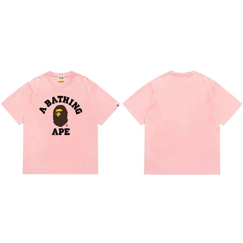 A Bathing Ape Classic猿人头印花粉红色T恤 - 1