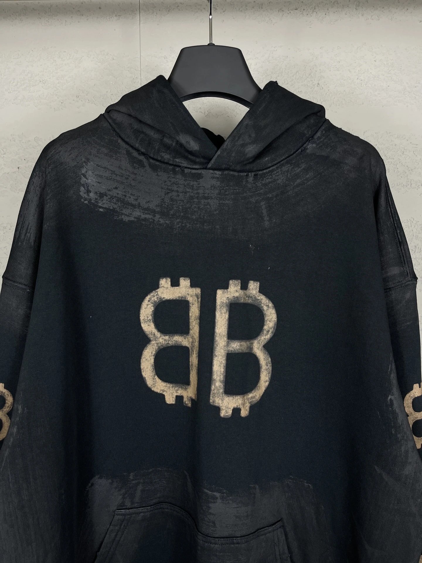 Balenciaga Bitcoin Logo Distressed Black Hoodie - 6